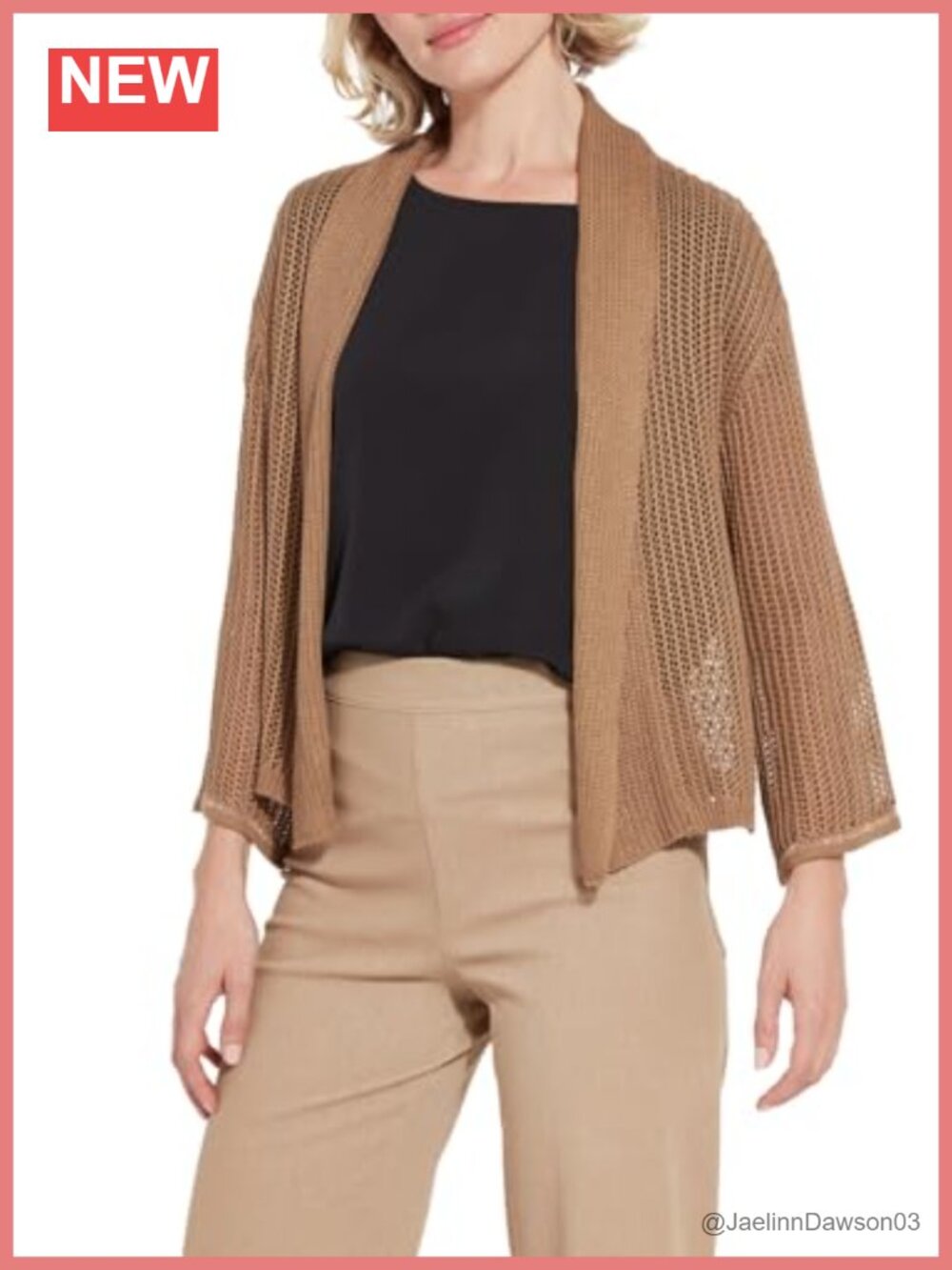 Harper Linen Mesh Cardigan Shawl Collar Drop Shoulder 3/4 Bell Sleeve